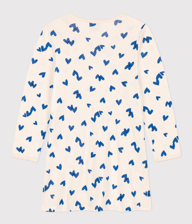 Chemise de nuit c&oelig;ur petite fille en coton &eacute;cru/multicouleur