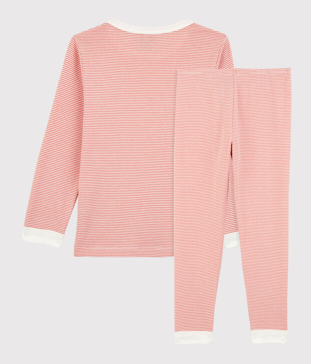 Pyjama ray&eacute; milleraies en coton enfant rose/blanc