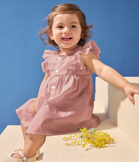 Robe bébé en gaze de coton unie et son bloomer rose CHARME