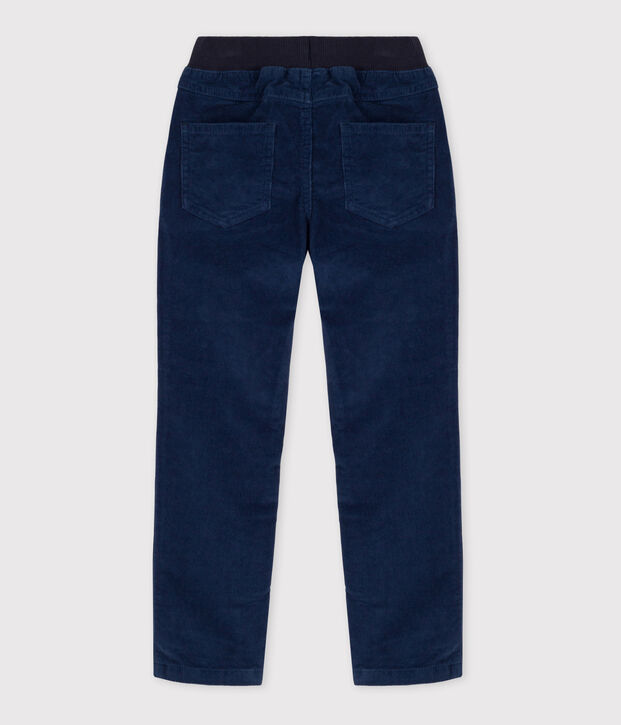 Pantalon droit en velours moyen enfant fille / gar&ccedil;on bleu fonc&eacute;