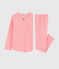 Pyjama à rayures milleraies petite fille en coton rose PEACHY/blanc MARSHMALLOW