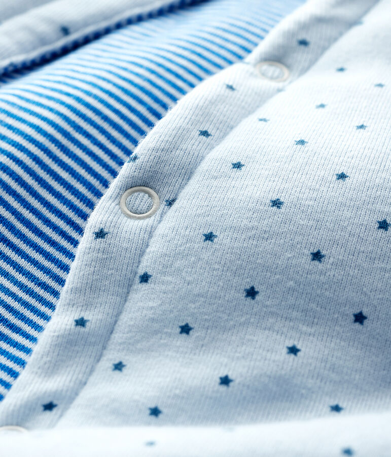 Gilet bleu sans manches r&eacute;versible b&eacute;b&eacute; gar&ccedil;on en c&ocirc;te ouatin&eacute;e bleu FRAICHEUR/blanc MULTICO