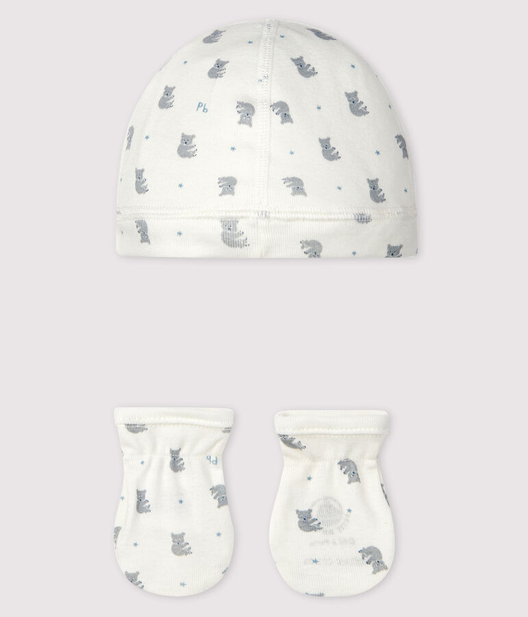 Lot bonnet naissance et moufles b&eacute;b&eacute; en c&ocirc;te variante 2
