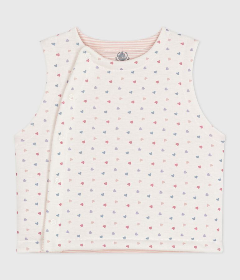 Gilet sans manche r&eacute;versible b&eacute;b&eacute; en coton imprim&eacute; blanc MARSHMALLOW/blanc MULTICO