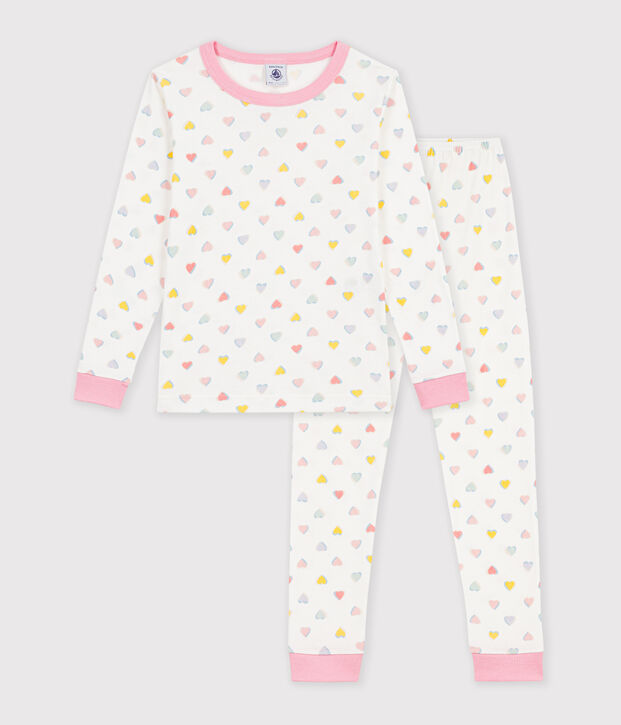 Pyjama tr&egrave;s ajust&eacute; enfant en coton imprim&eacute; blanc/multicouleur