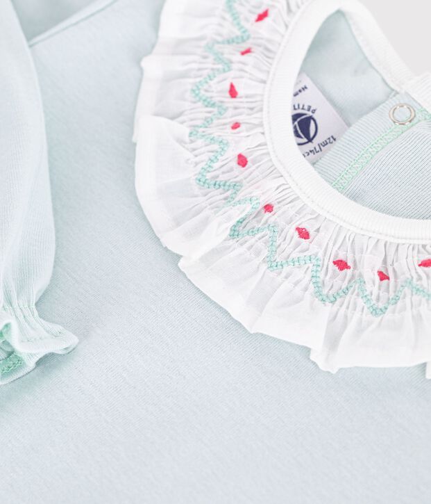 Pyjama b&eacute;b&eacute; en coton ouverture au dos uni &agrave; collerette vert