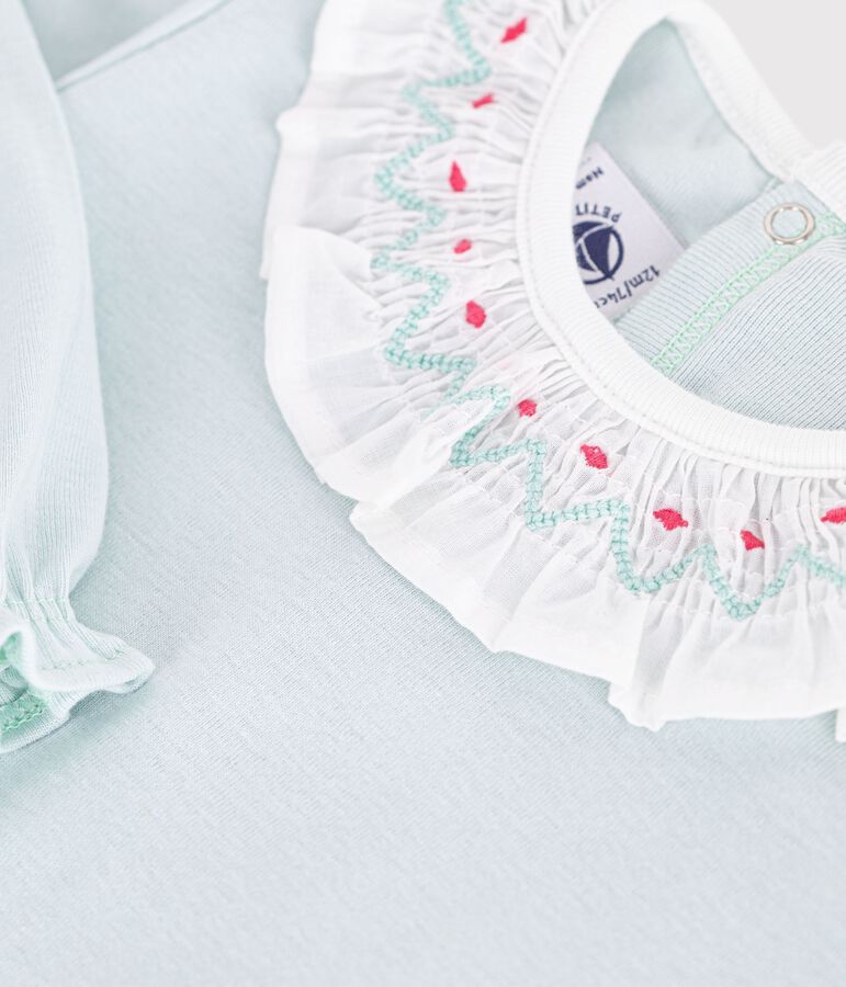 Pyjama b&eacute;b&eacute; en coton ouverture au dos uni &agrave; collerette bleu