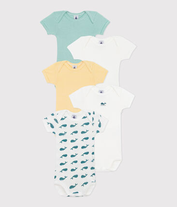 Lot de 5 bodies manches courtes en coton baleines bébé