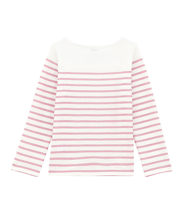 Tee-shirt fille manche longue blanc/rose