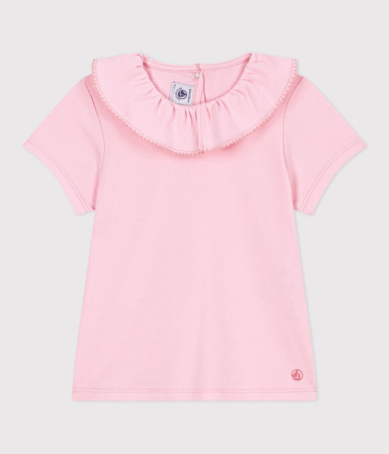 Tee-shirt enfant manches courtes en coton uni rose
