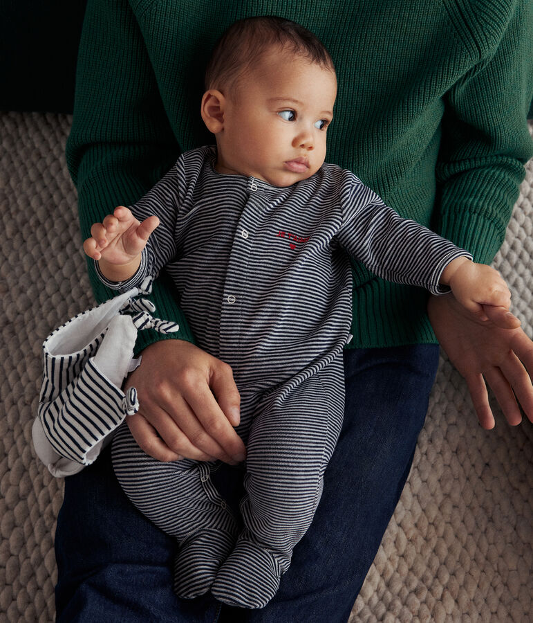 Pyjama en velours b&eacute;b&eacute; bleu SMOKING/blanc MARSHMALLOW