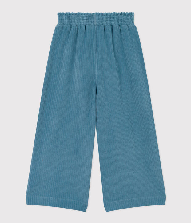 Pantalon large en velours fin enfant fille bleu