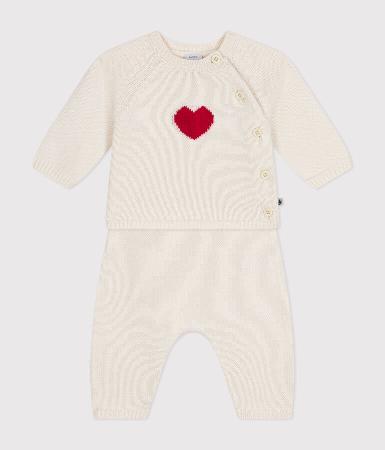 Ensemble en tricot laine et coton motif coeur b&eacute;b&eacute; rouge MARSHMALLOW/blanc CORRIDA
