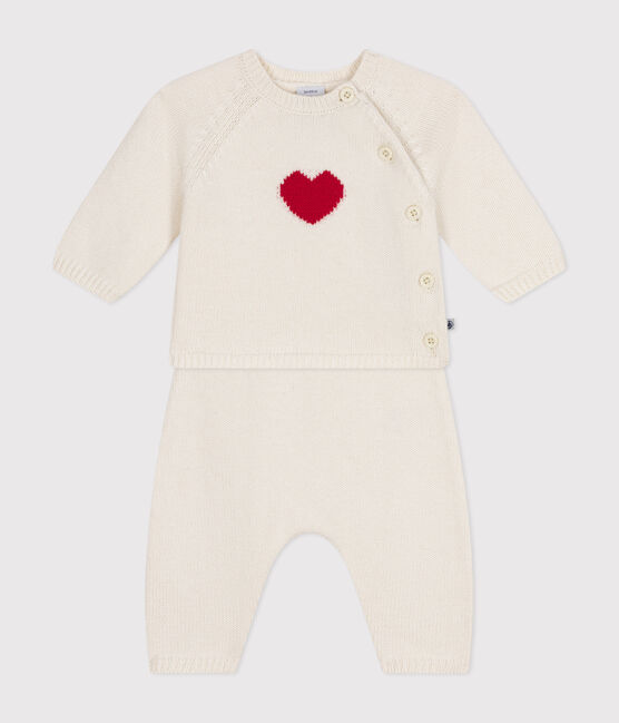 Ensemble en tricot laine et coton motif coeur bébé rouge MARSHMALLOW/blanc CORRIDA