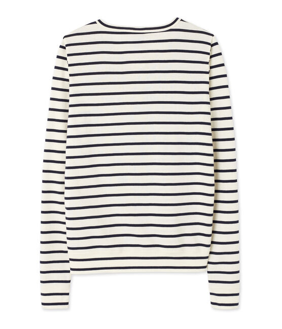 Cardigan femme rayé milleraies beige COQUILLE/bleu SMOKING