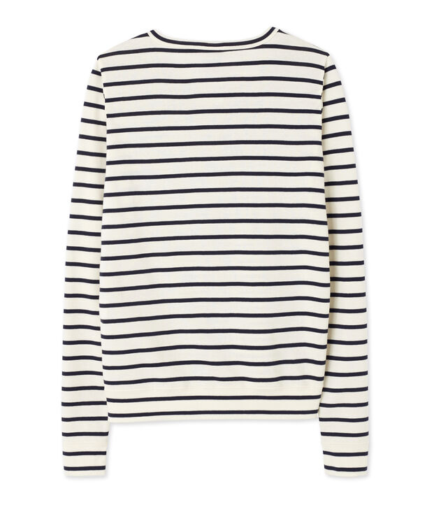 Cardigan femme ray&eacute; milleraies blanc/bleu