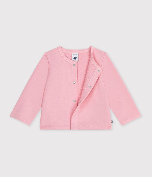 Cardigan b&eacute;b&eacute; en coton uni et badge c&oelig;ur rose clair