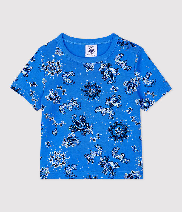 Tee-shirt manches courtes imprim&eacute; bandana en coton bio b&eacute;b&eacute; bleu/multicouleur