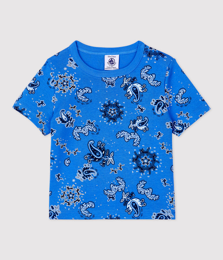 Tee-shirt manches courtes imprim&eacute; bandana en coton bio b&eacute;b&eacute; bleu BRASIER/blanc MULTICO