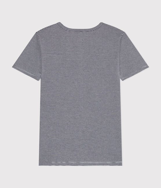Tee-shirt l'Iconique col V en coton rayé femme bleu SMOKING/blanc MARSHMALLOW