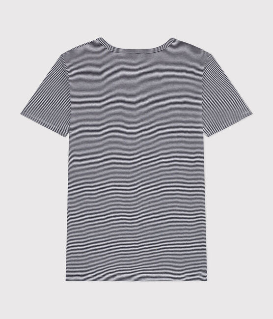 Tee-shirt l'Iconique col V en coton rayé femme bleu SMOKING/blanc MARSHMALLOW