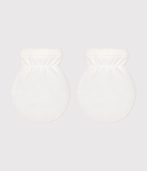 Moufles bébé en coton uni blanc MARSHMALLOW