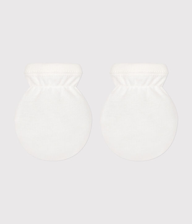 Moufles b&eacute;b&eacute; en coton uni blanc