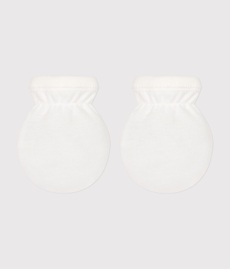 Moufles b&eacute;b&eacute; en coton uni blanc MARSHMALLOW