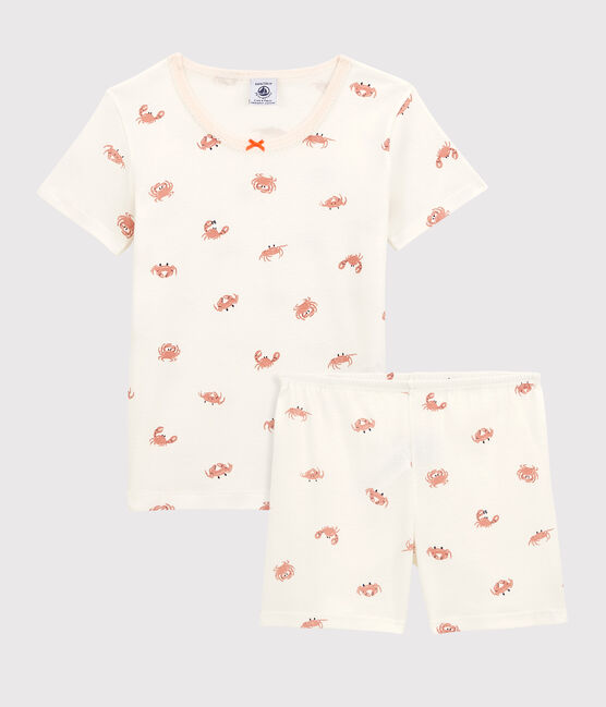 Pyjacourt crabes petite fille en coton blanc MARSHMALLOW/blanc MULTICO