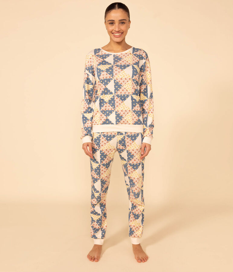 Pyjama patchwork en coton femme blanc AVALANCHE/ MULTICO