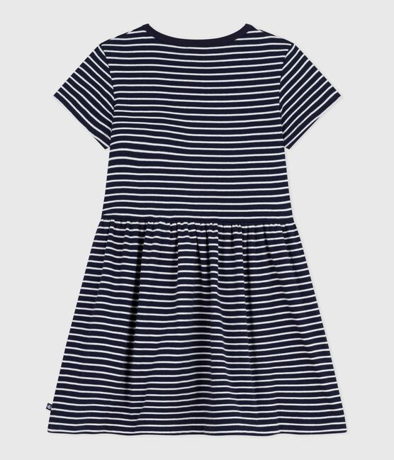 Robe enfant en coton manches courtes rayée bleu SMOKING/blanc MARSHMALLOW