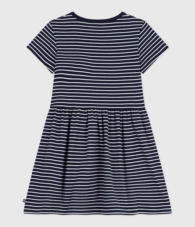 Robe enfant en coton manches courtes ray&eacute;e bleu/blanc