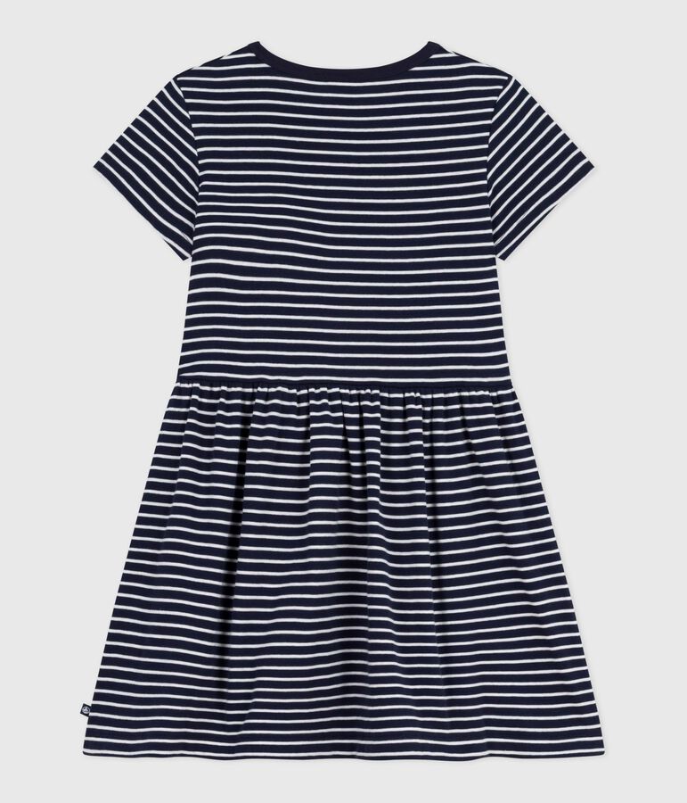 Robe enfant en coton manches courtes ray&eacute;e bleu SMOKING/blanc MARSHMALLOW