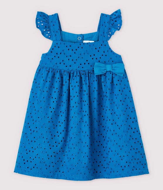 Robe à bretelles en broderie anglaise bébé fille bleu MYKONOS