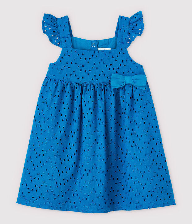 Robe &agrave; bretelles en broderie anglaise b&eacute;b&eacute; fille bleu