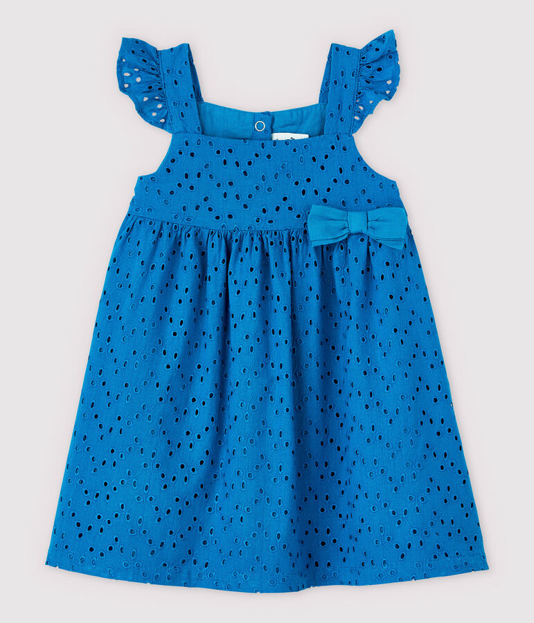 Robe &agrave; bretelles en broderie anglaise b&eacute;b&eacute; fille bleu