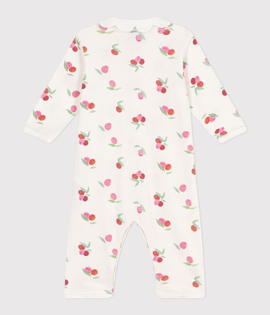 Pyjama bébé en coton sans pieds avec col pétale fruits blanc MARSHMALLOW/blanc MULTICO