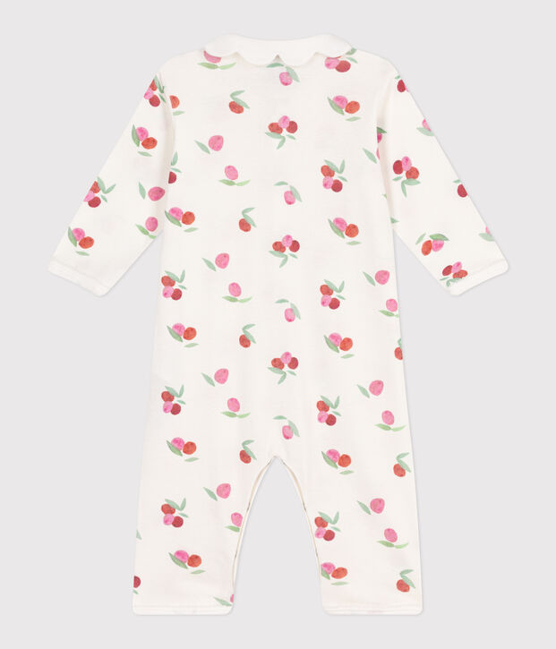 Pyjama b&eacute;b&eacute; en coton sans pieds avec col p&eacute;tale fruits blanc/multicouleur