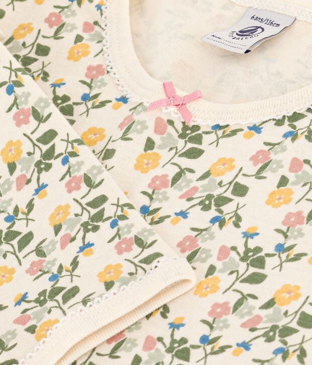Chemise de nuit en coton motif fleurs enfant &eacute;cru/multicouleur