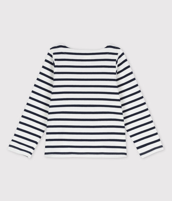 Marinière en coton enfant fille blanc MARSHMALLOW/bleu SMOKING
