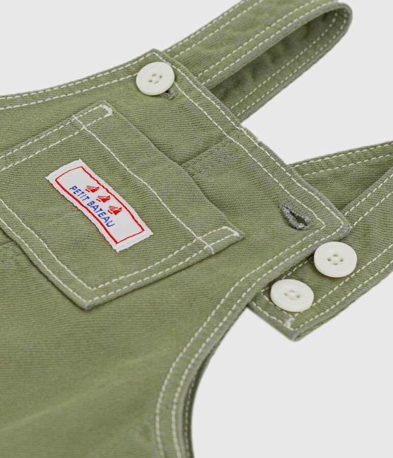 Salopette longue b&eacute;b&eacute; en denim color&eacute; vert OLIVINE
