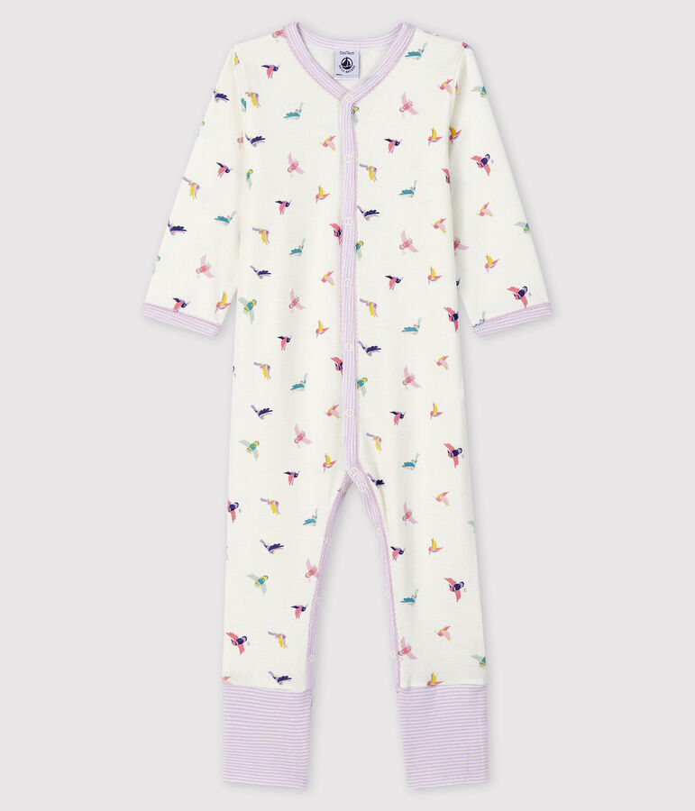 Dors-bien &agrave; pieds amovibles b&eacute;b&eacute; fille en c&ocirc;te blanc MARSHMALLOW/blanc MULTICO