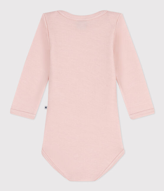 Body manches longues bébé en laine et coton rose SALINE