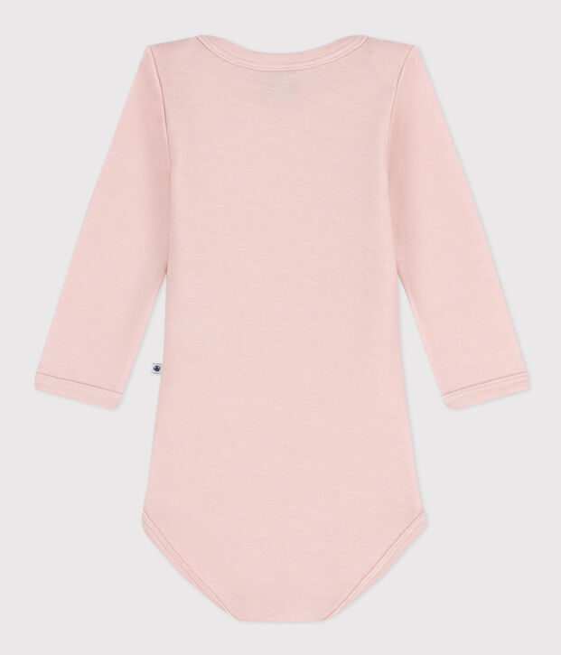 Body manches longues b&eacute;b&eacute; en laine et coton rose