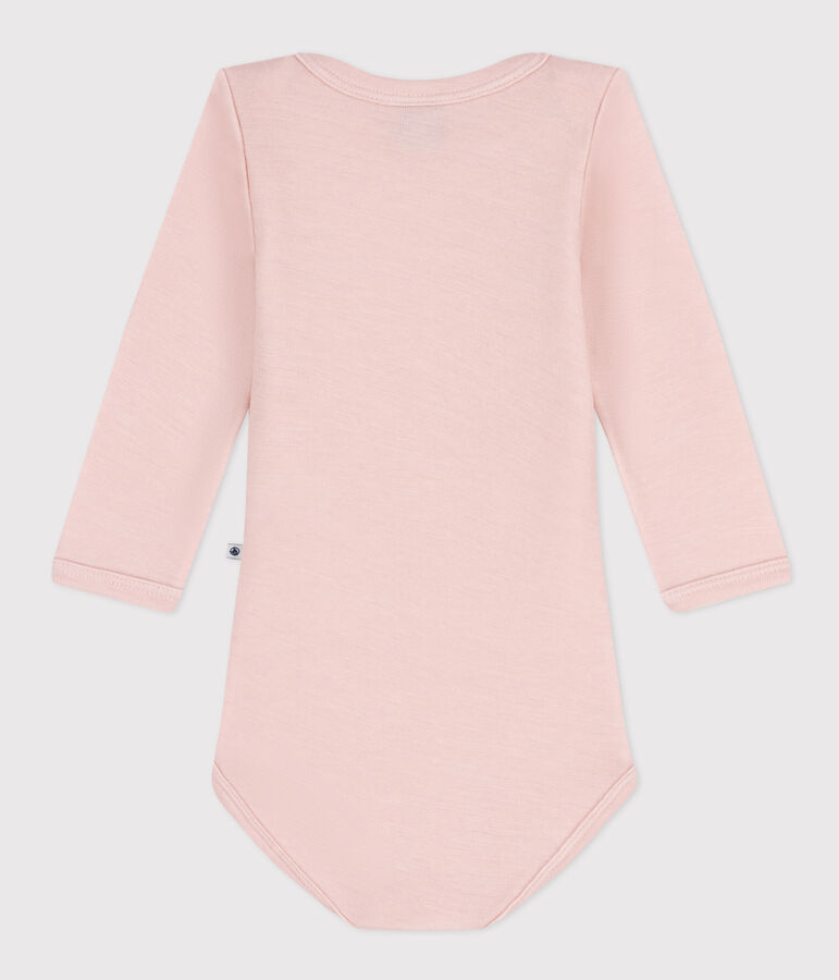 Body manches longues b&eacute;b&eacute; en laine et coton rose SALINE