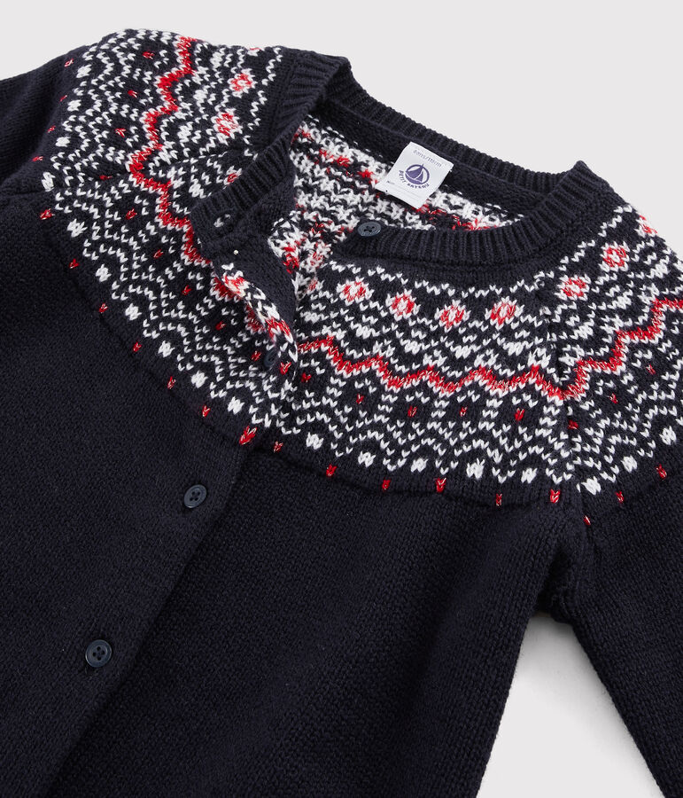 Cardigan laine et coton enfant fille bleu SMOKING/blanc MULTICO