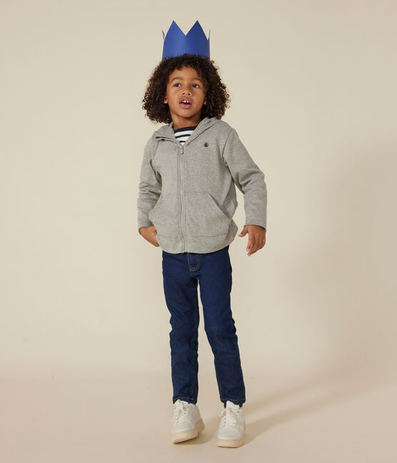 Sweatshirt zippé à capuche en cote enfant garçon gris CHATON CHINE