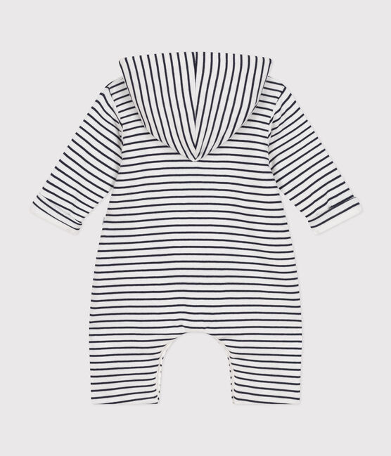 Combinaison longue ouatinée à capuche en coton bébé blanc MARSHMALLOW/bleu SMOKING