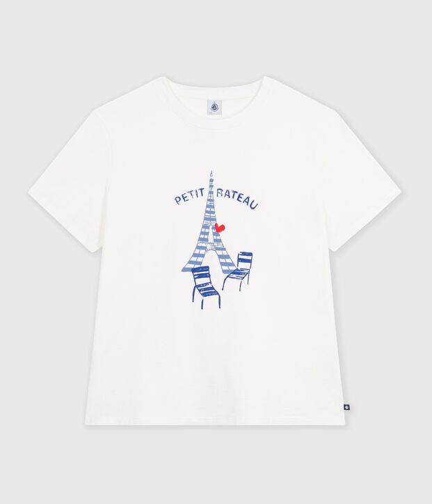 Tee-shirt femme en coton manches courtes &agrave; motif blanc