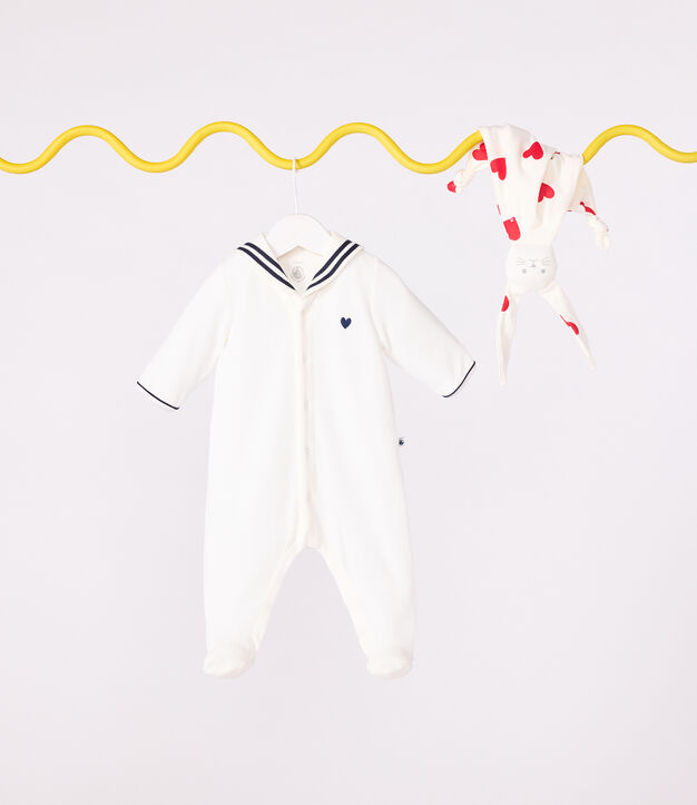 Pyjama b&eacute;b&eacute; en velours &agrave; col vareuse blanc